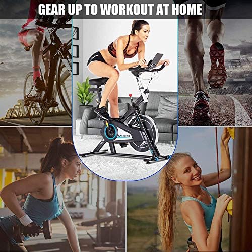 ANCHEER Exercise Bike with APP connection, 35LB Flywheel Max.300LB Indoor Cycling Bike, Belt Drive Stationary Bike, Adjustable Resistance, LCD Monitor, Pad/Phone Holder