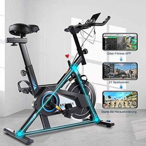 ANCHEER Exercise Bike with APP connection, 35LB Flywheel Max.300LB Indoor Cycling Bike, Belt Drive Stationary Bike, Adjustable Resistance, LCD Monitor, Pad/Phone Holder