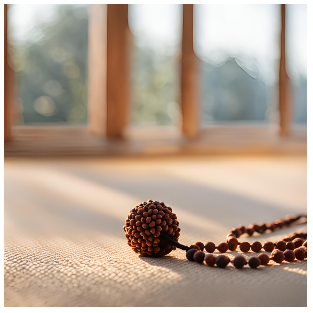 Rudraksha beads symbolizing peace and spirituality in yoga practice.